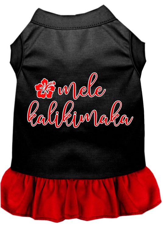 Mele Kalikimaka Screen Print Dog Dress Black with Red Med